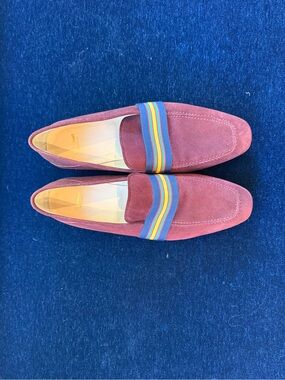 Paul Stuart Burgundy Suede Loafers with Multicolor Stripe